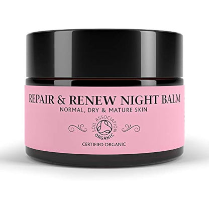 Repair & Renew Night Balm - Rejuvenating Cream Anti Ageing Face Moisturiser for Hyrdating Dry, Sensitive or Mature Skin - 100% Natural & Certified Organic (30g)