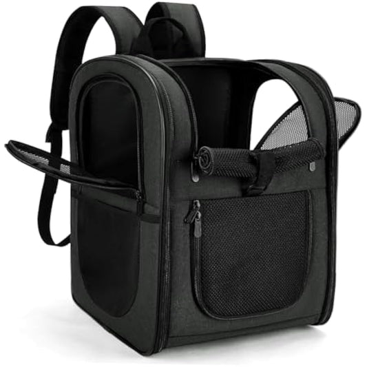 Apollo Walker Pet Carrier Backpack for Large/Small Cats and Dogs, Puppies, Safety Features and Cushion Back Support for Travel, Hiking, Outdoor Use (Black)