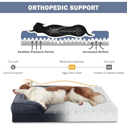 JOEJOY Large Dog Bed, Orthopedic Memory Foam Dog Beds, Washable Pet Bed, Grey, Fits up to 50lbs, Good for Doberman Pinscher, Sheltie, Border Collie, Australian Herding Dog