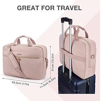 bagsmart 17.3 Inch Laptop Bag, Briefcase for Women Large Laptop Case Computer Bag Office Travel Business, Pink
