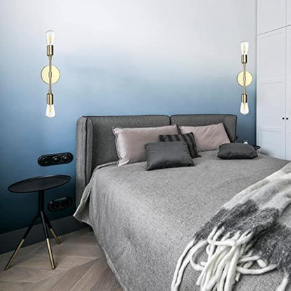 Brushed Gold Wall Sconces, Dual Socket E27 Lampholder Vanity Wall Lights Wall Lighting Fixtures for Bathroom,Living Room,Bedside, Set of 2(No Bulbs)