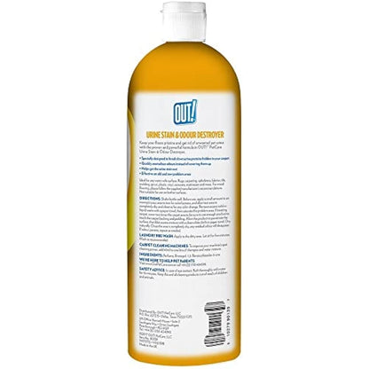 OUT! Urine Stain & Odour Destroyer for Pets | Enzymatic Pro-Bacteria Cleaner - 1 Litre