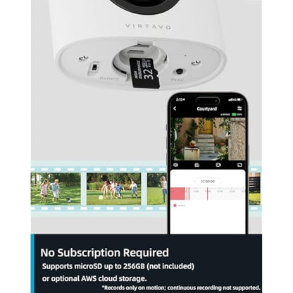 virtavo 2K Security Camera Outdoor Wireless, Rechargeable Battery, CCTV Camera Systems For Home Security, Starlight Lens Colorful Night Vision, Remote Access, Motion Detection, Siren, Voice Intercom