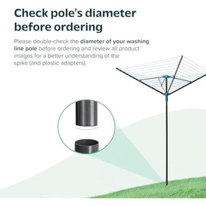 Flatro Rotary Washing Line Spike - Heavy Duty Powder Coated Metal Ground Spike for Rotary Washing Line with Two Plastic Adapters, Rotary Airer Ground Spike for Parasol - fit 32, 40, and 50mm