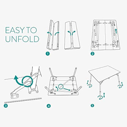 Navaris Wooden Folding Table - Bamboo Height Adjustable, Foldable Camping Table for Outdoors, Picnics with Telescopic Aluminium Legs