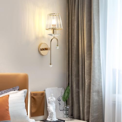 Modern Crystal Wall Light Sconce, E14 Rose Gold Crystal Wall Lamp, Wall Lighting Fixtures for Living Room Bedside Bedroom Corridor Dining Room Hallway (Gold-B)