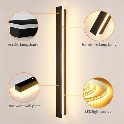 ZTWLEED 120CM Long Wall Light Interior,44W LED Wall Lamp Interior,RA≥80 Tricolor Lighting Mode Living Room Lamp,Black Wall Lamp for Living Room Bedroom Stairs Hallway AC220V