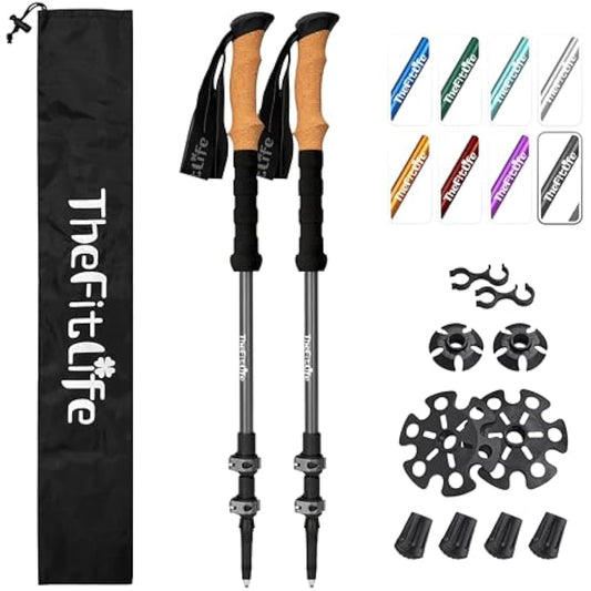 TheFitLife Trekking Poles - Lightweight 7075 Aluminum Hiking Sticks with Cork Grips, Adjustable Telescopic Design, Metal Flip Lock for Men & Women - Perfect for Hiking, Walking, Camping & Backpacking