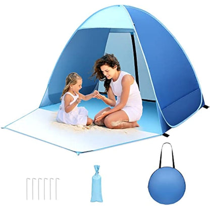 Pop Up Beach Tent, Beach Tent UV 50+ Protection Automatic Beach Tent Shelter Portable Sun Shade Tent with Front Extended Floor Zipper Back Door for Beach, Garden