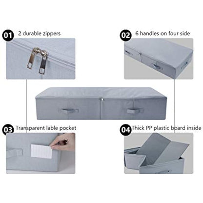 Amonsen 100X43X18cm, Jumbo Size Underbed Storage Bins with 3-side Zip & Handles, Washable & Collapsible Design Box for Clothes, Bedding, Wedding Dress Storage Box, Light Gray