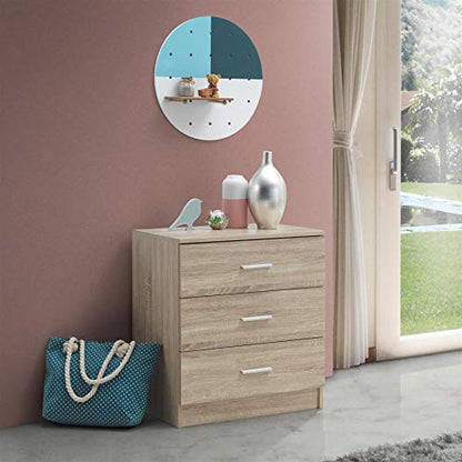 Timber Art Design 3 Drawer Bedroom Chest of Drawers with Metal Handles & Runners Matte Finish Storage Organiser Unit for Bedroom Hallway Living Room