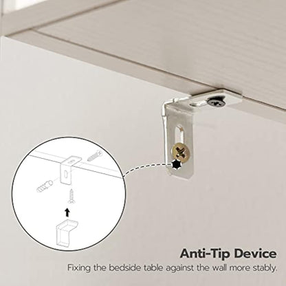 HOOBRO Slim Bedside Tables with Drawer, Small Side Table with Metal Frame, Tall Telephone Table for Small Spaces, Narrow Nightstand, Sturdy, White EWT771BZ01