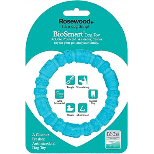 Rosewood BioSafe Puppy Ring - Hygienic Chew Toy for Puppies, Antimicrobial, Soothes Teething, Mint Scented, Promotes Dental Health, Suitable for Small Dog Breeds, Blue
