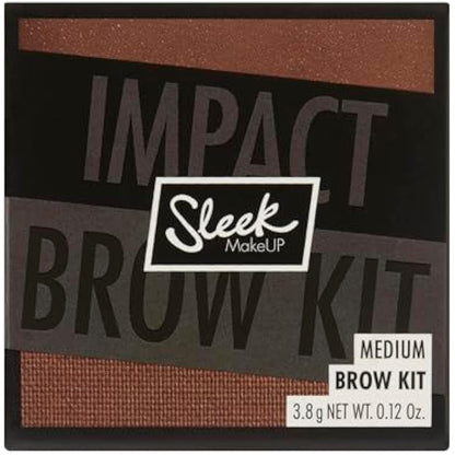Sleek MakeUP Brow Kit, Brow Wax and Powder Kit with Tweezers and 2 Brushes, Define and Sculpt Brow with a Travel Size Kit, Medium