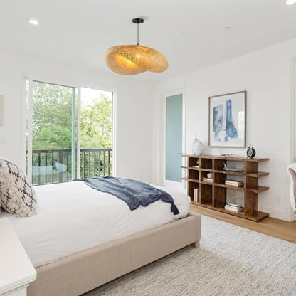 Schindora Boho Pendant Light,Creativity Hat E27 Rattan Lampshade Retro Light Straw Hanging Lights Weaving Pendant Lights for Dining Room Tea Room Living Room,60Cm