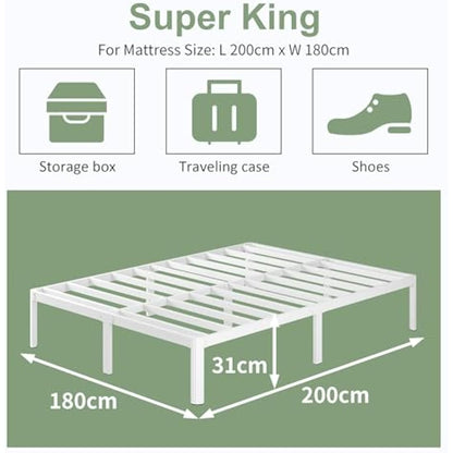 Lutown-Teen 6ft Super King Bed Frame 30.5 cm High with Rounded Corner Legs, Heavy Duty Metal Bed Frame Super King Size 180x200 with Steel Slats Support, Noise Free, Easy Assembly,White