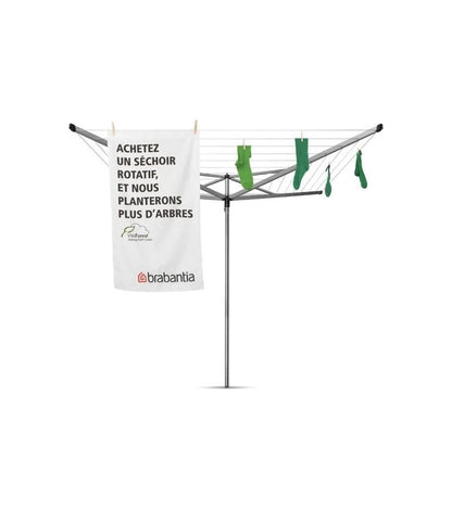 Brabantia 50m Essential Rotary Washing Line (Metallic Grey) Collapsible Umbrella System, 4 Arm Outdoor Clothes Dryer + 35mm Plastic Ground Tube