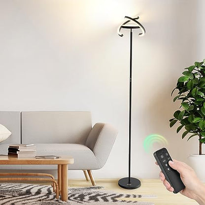 FIMEI Floor Lamp, Stepless Dimming & 3000K - 6000K Color Temperatures, Remote/Touch Independent Control, Eye-Protecting, Uplighter Floor Lamp for Living Room, Central Lamp Upward, Black