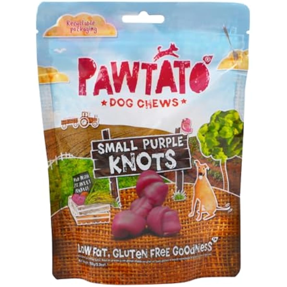 Pawtato Small Knot Shaped Vegan Dog Chews (12 x 150g) Made With 87% Sweet Potato, Rice, and Brewer’s Yeast, Natural & Delicious Dog Training Treats, Ideal For Dogs & Puppies, Fun Purple Colour