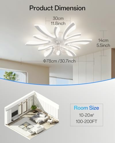 YUNLONG 30.7" Ceiling Fans with Lights and Remote Large Ceiling Light Fan Chandelier Dimmable 6 Speed DC Summer/Winter Ceiling Fans with Lamps Modern Ceiling Lighting for Bedroom Living Room Lounge