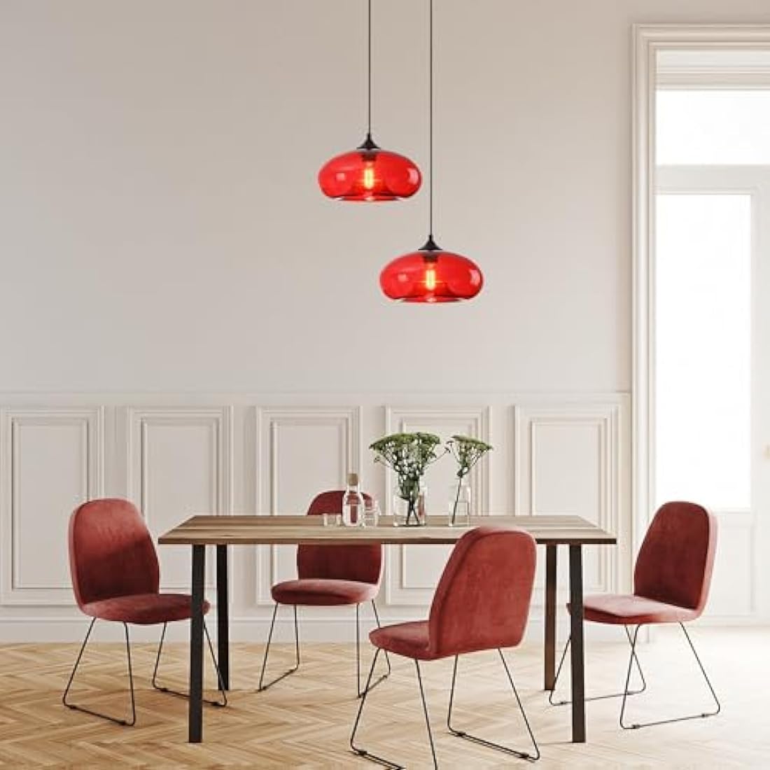 HJXDtech Pendant Light with 28cm Glass Lampsahde, Industrial Vintage Loft Bar E27 Ceiling Hanging Lamp for Kitchen, Dining &Living Room (Red)