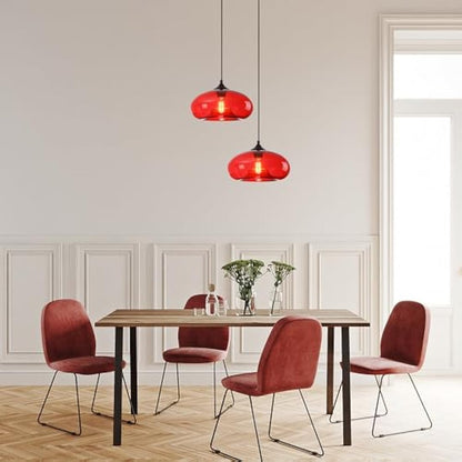 HJXDtech Pendant Light with 28cm Glass Lampsahde, Industrial Vintage Loft Bar E27 Ceiling Hanging Lamp for Kitchen, Dining &Living Room (Red)
