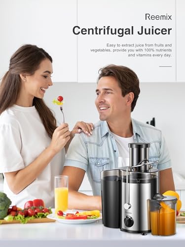 Juicer, Reemix Centrifugal Juicer Machines Whole Fruit and Vegetable 800W, 3-inch Wide Mouth Juicer Extractor with 2 Speeds, Brush Included Easy to