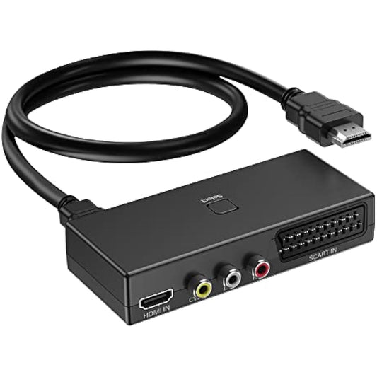 AIFHDAUF Scart to HDMI Converter,RCA to HDMI Converter, HDMI Switch 3 in 1 Video Audio Adapter with HDMI Cable Support HDTV PS5/4/3 DVD N64 Wii blu-player, Sky STB VHS VCR Game Consoles PC