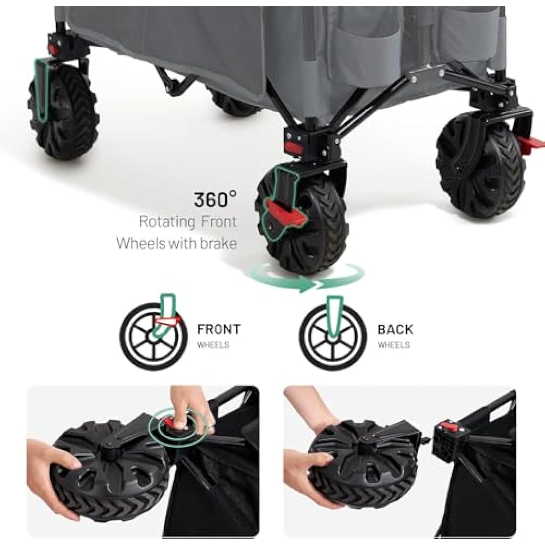 TIMBER RIDGE Festival Trolley on Wheels with Brakes, 200L Folding Camping Beach Trolley with Adjustable Handle & Cover Bag, 100kg Heavy Duty Cart Wagon for Outdoor Garden Picnic
