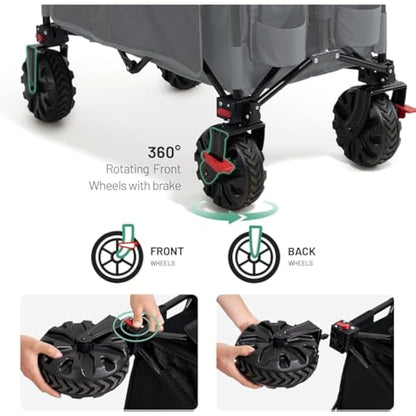 TIMBER RIDGE Festival Trolley on Wheels with Brakes, 200L Folding Camping Beach Trolley with Adjustable Handle & Cover Bag, 100kg Heavy Duty Cart Wagon for Outdoor Garden Picnic