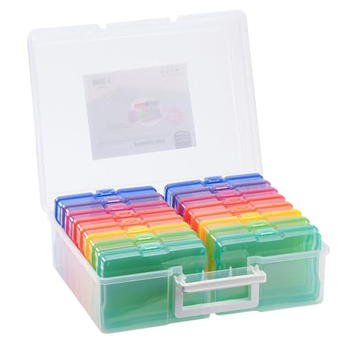Vaessen Creative Transparent Carry Case with Lid and 16 Colourful Containers, for Cutting Dies, Photos and Other Craft Supplies, 50 x 30 x 13 cm, 37,5