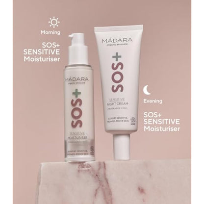 MÁDARA Organic Skincare | SOS+ SENSITIVE Night Cream, 70ml – Calming Moisture For Sensitive, Redness-prone Complexions, Dermatologically Proven to Soothe Redness, Fragrance And Colourant-free