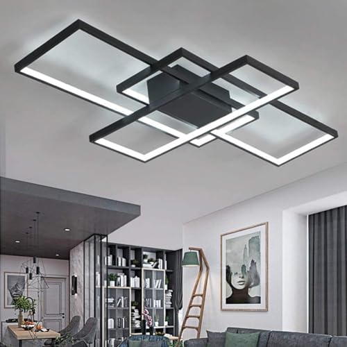 Jsz LED Dimmable Ceiling Light Living Room Lamp with Remote Control Modern Minimalist Ceiling Light Creative Metal Acrylic Design Ceiling Light Lighting Bedroom Decor Lamp (Black, 105CM)