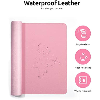 YSAGi Leather Desk Mat, Large Mouse Mat, Non-Slip Desk Pad, Waterproof PU Leather Table Protector Writing Pad for Office and Home (90 x 43 cm, Pink)