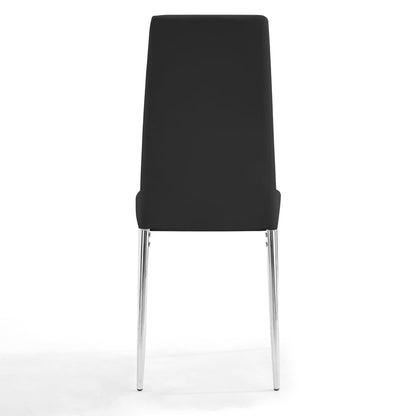 Home Detail Sierra Set of 6 Dining Chairs, Black Faux Leather, Silver Legs