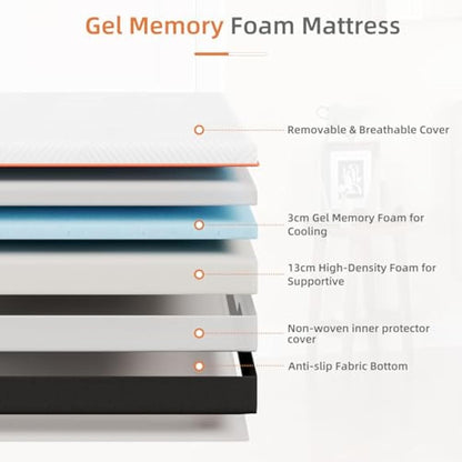 Vesgantti Single Mattress, 16CM Gel Memory Foam Single Mattress for Cool Sleep & Pressure Relief - Medium, 90x190x16CM, CertiPUR-US Certified