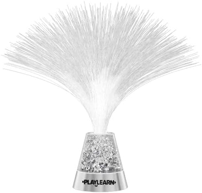Playlearn Fibre Optic Colour Changing Lamp, Crystal Filled Base - 4 Colours Battery Operated, For Kids, Adults - 13 Inch Mood Novelty Lamp Bedroom or Table Decoration