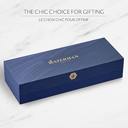 Waterman Hémisphère Fountain Pen | Black & White Lacquer with Palladium Coated Trim | Stainless steel Medium Nib | Blue Ink | Gift Box