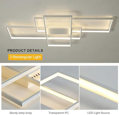 JIINOO Dimmable LED Ceiling Light, 110cm Flush Mounted Ceiling Light with Remote Control, 70W Square Acrylic Modern Simple Design Fixture for Bedroom Living Room, White