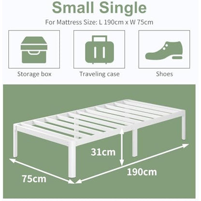 Lutown-Teen 30 cm High Small Single Bed Frames 2ft6 with Rounded Corner Legs, Heavy Duty White Metal Small Single Bed Frame, Noise Free, Easy Assembly