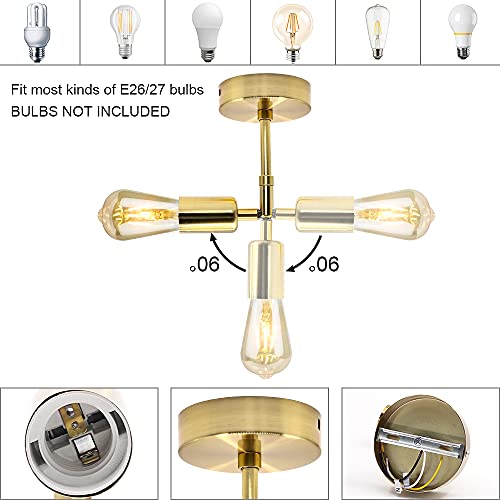 3PCS Vintage Bathroom Wall Sconces Gold Vanity Wall Lights E27 Industrial Wall Mount Lighting Fixtures Rotatable for Bedroom Living Room Bathroom(No