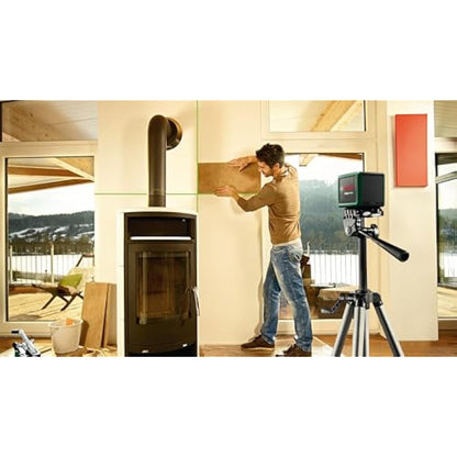Bosch cross line laser Quigo Green with universal clamp MM 2 (green laser for better visibility, housing made of recycled plastic)