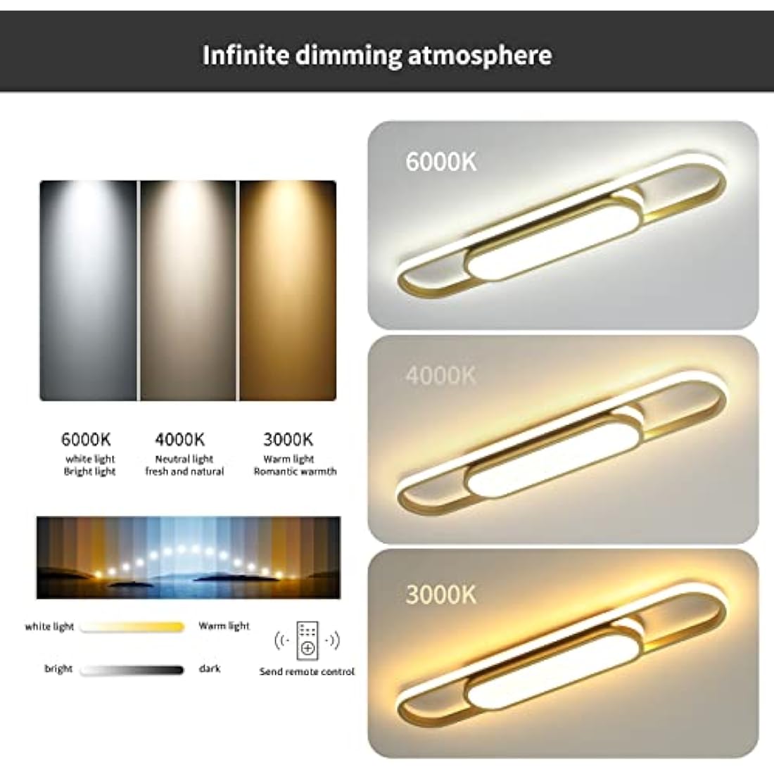 Oninio LED Ceiling Light Modern 40W Ceiling Lamp Dimmable Ceiling Lights with Remote Control Flush Mount 70cm Linear Ceiling Lamp for Living Room,Hallway, Kitchen, Bedroom (Gold)
