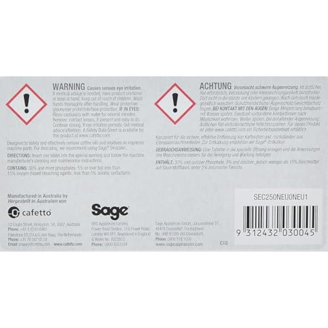 Sage - Espresso Cleaning Tablets - Removes Coffee Oils & Residues from all Sage Espresso Machines, 8 Count (Pack of 1)