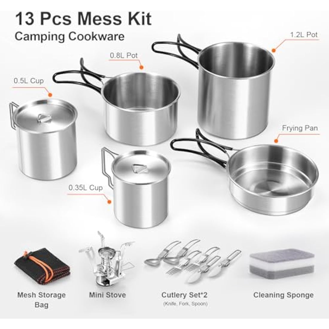 Odoland Camping Cookware Kit, Ceramic Non-Stick Cooking Set with Plates, Bowls, Forks, Knives, Spoons for Camping, Backpacking, Hiking, Picnics