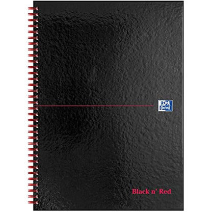 Oxford Black n' Red A4 Notebook, Glossy Hardback Wirebound, 140 pages, Lined (Pack of 5)