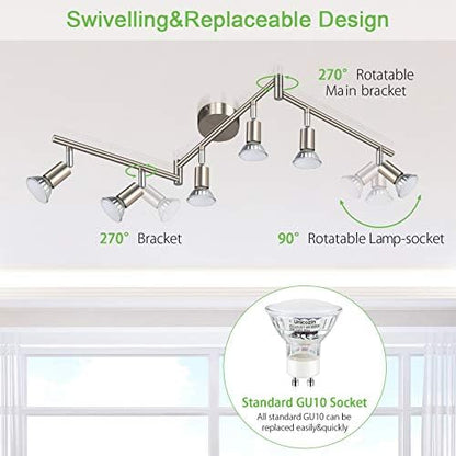 Unicozin LED Ceiling Light Rotatable, 6 Way LED Ceiling Spotlight, Matt Nickel & Swivelling Design, Including 6 X 4W GU10 LED Bulbs (450LM, Cool White 6000K),for Kitchen, Living Room, Bedroom