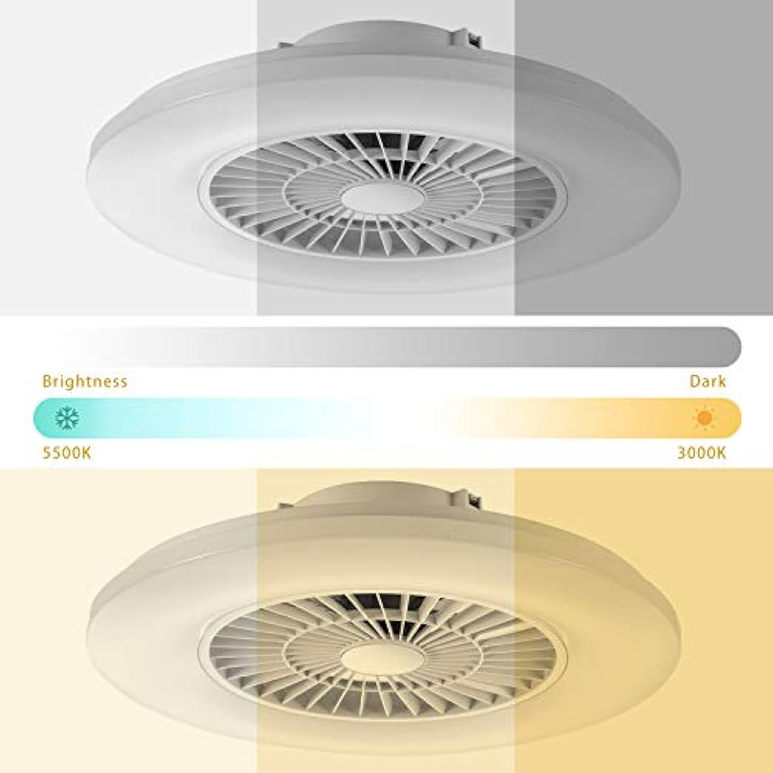 BKZO 60CM LED Ceiling Light with Fan, Ceiling Fan Lights 24 Levels Wind Speeds, Stepless Dimming Light, Modern Fan Lighting for Living Room, Dining Room, Bedroom, Office, 3000-5500K, White