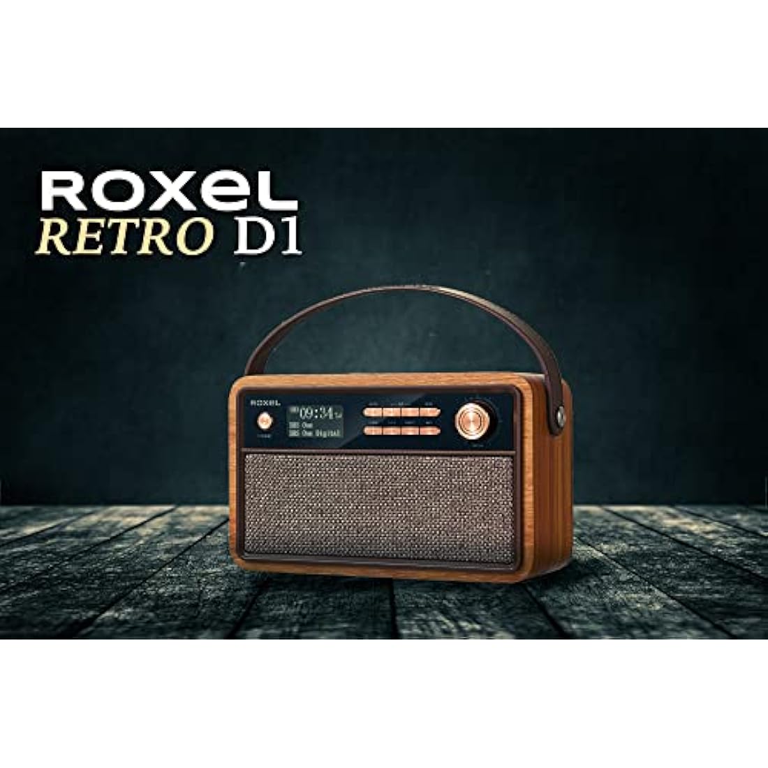 Roxel Retro D1 Vintage DAB+/FM Radio Wireless Speaker | Bedside Alarm Clock with Sleep Function. Rustic Exterior, Mains and USB Rechargeable, TF card, AUX and USB Compatible (Walnut)