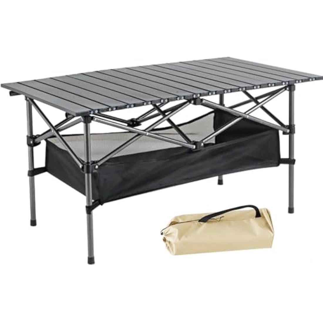 Foldable Camping Table, Alloy Steel Roll-up Picnic Table with Large Storage and Carrying Bag for Outdoor Picnic, Camping, BBQ, Party, Backyard, Beach